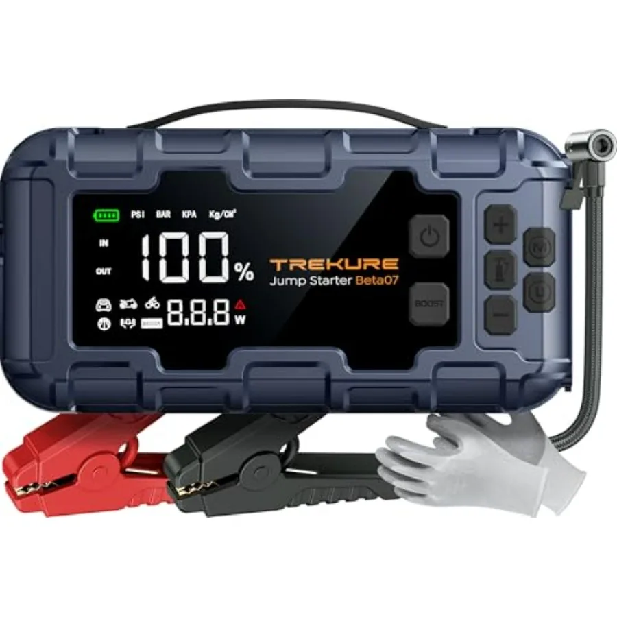 

10-in-1 Car Battery Jump Starter Box with Jump Cables Gloves for All Gas 12L Diesel 8000A Portable Battery Charger with Air Com