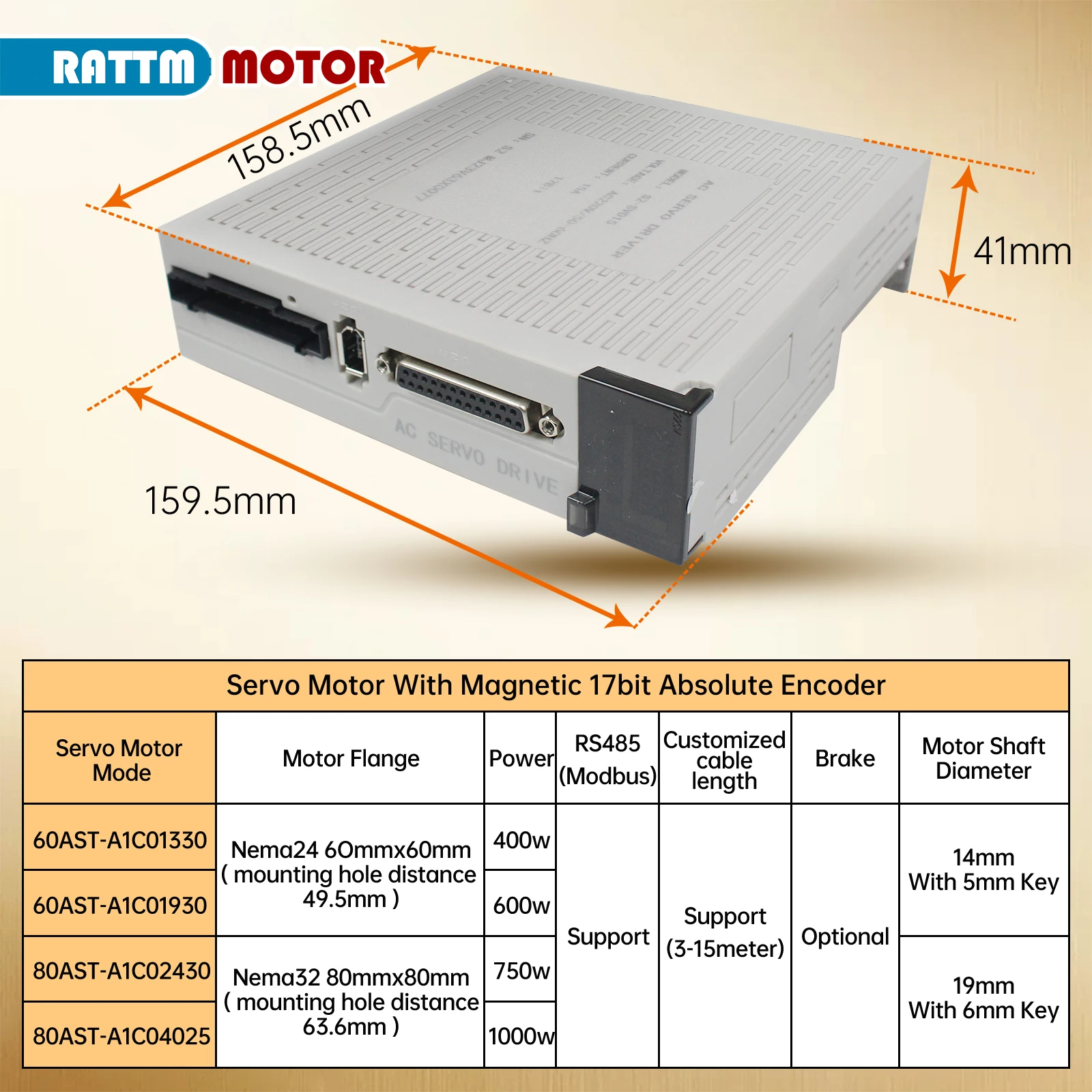 Imagem -06 - Servo Motor Conjunto Kit Codificador Magnético ou Óptico Freio Mais Driver Cabo 3m 1000w 1kw 3.18n.m Cnc ac