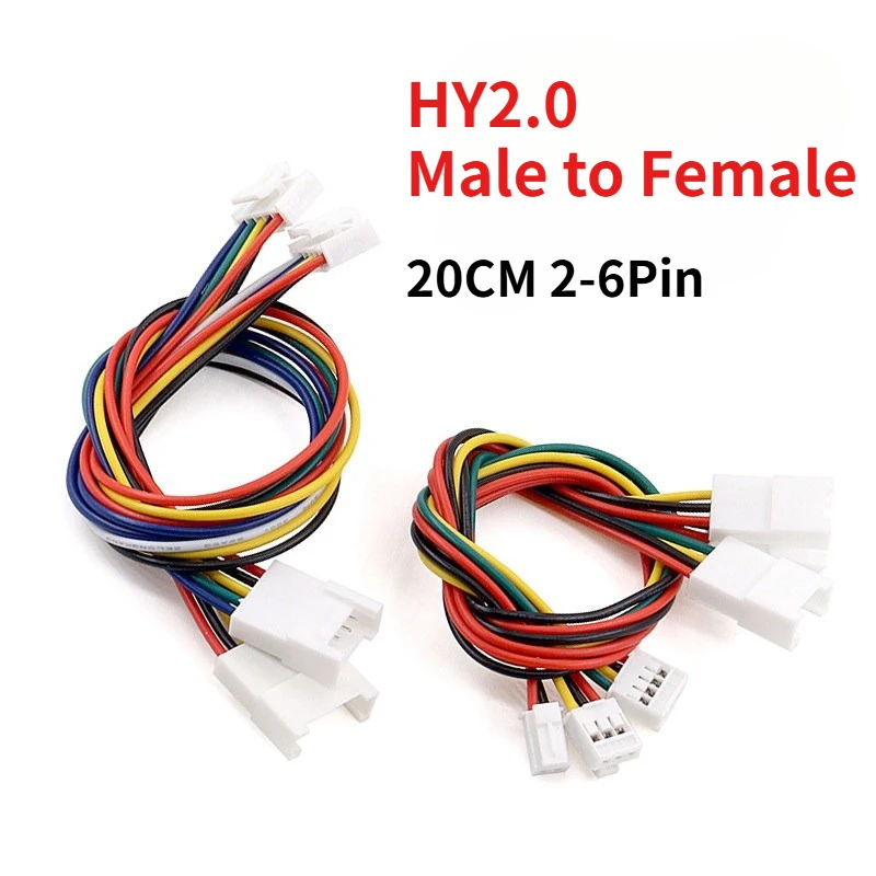 10PCS HY2.0 male to female extension wire 2P 3P 4P 5P 6Pin HY spacing 2mm double headed plug-in buckle 20cm