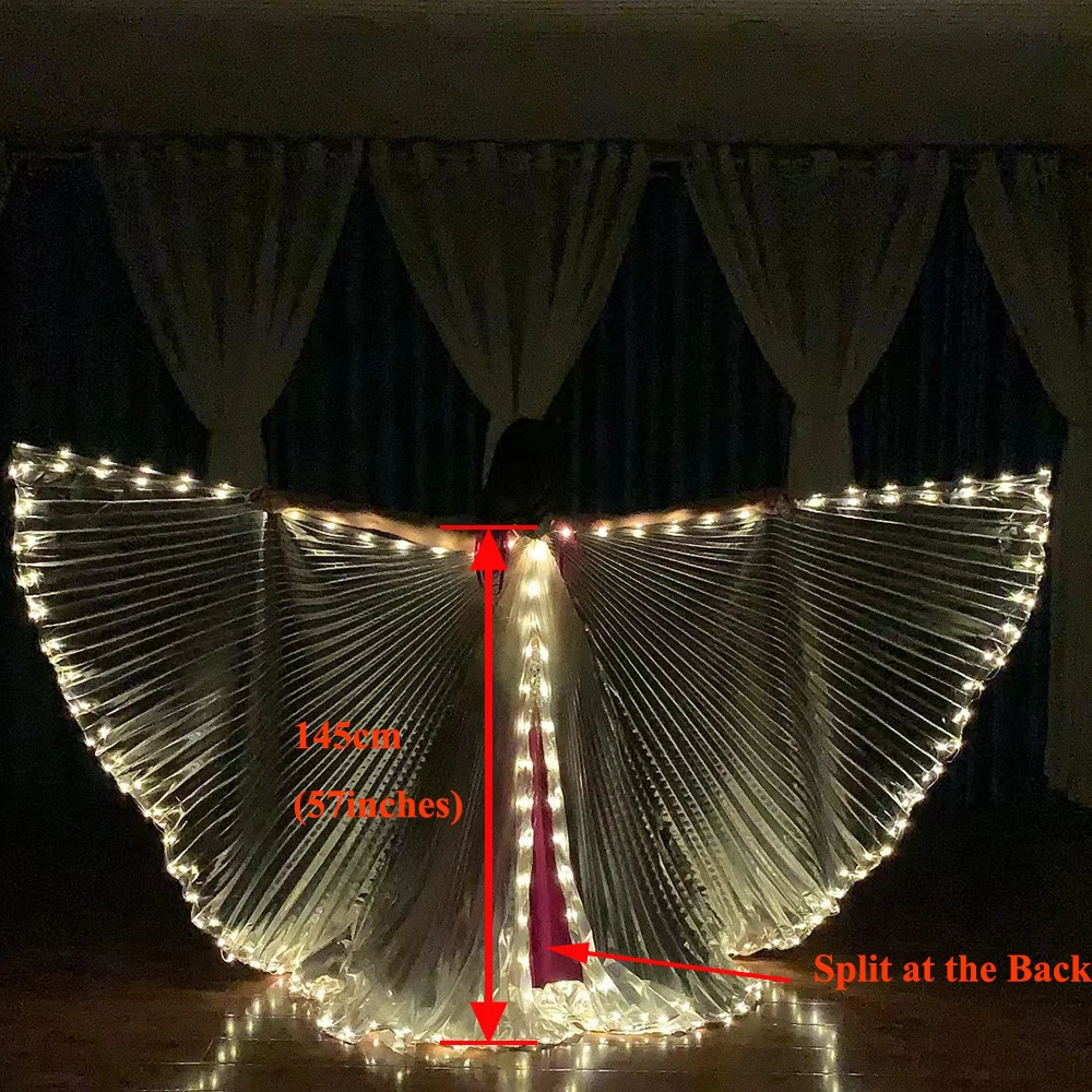 LED 이시스 날개 벨리댄스 의상, 신축 스틱 포함, 발광 요정 날개 나비 카니발 할로윈 파티 망토 소품