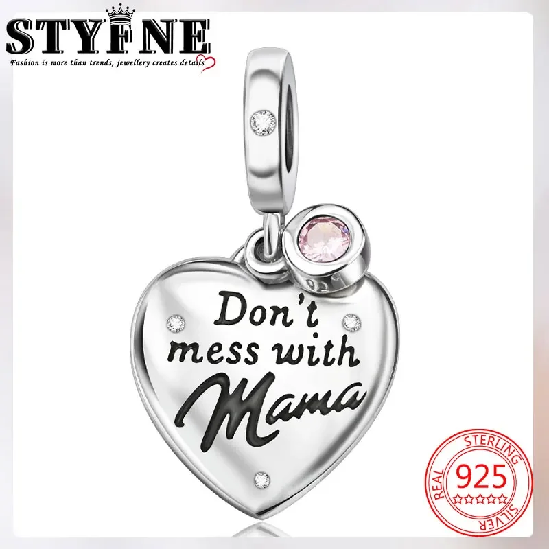 Family Friends 2025 Beads 925 Sterling Silver MOM Charm Mother's Day Pink for Women's Jewelry DIY Gift