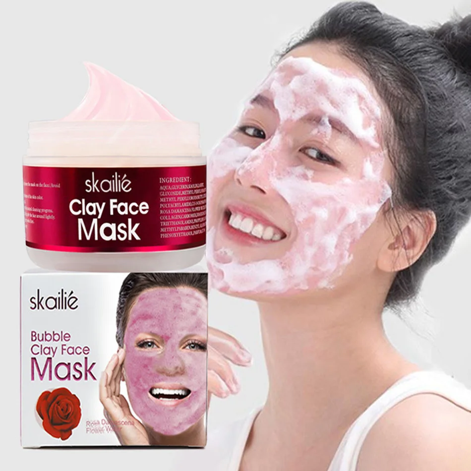 100g Rose Bubble Clean Detoxifying Clay Face Mask Gently Exfoliate and Protect Skin - Skin Care Suitable for All Skin Types