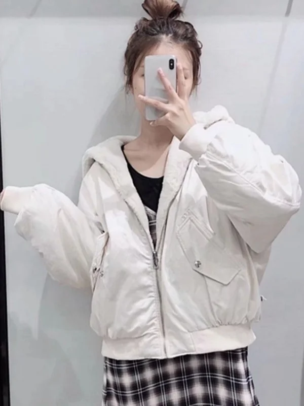 ملابس نسائية مزدوجة الجوانب من فرو الضأن جايت كاجوال فضفاض مناسب طويل Sve سحاب إغلاق ملابس خارجية بطول عادي #4