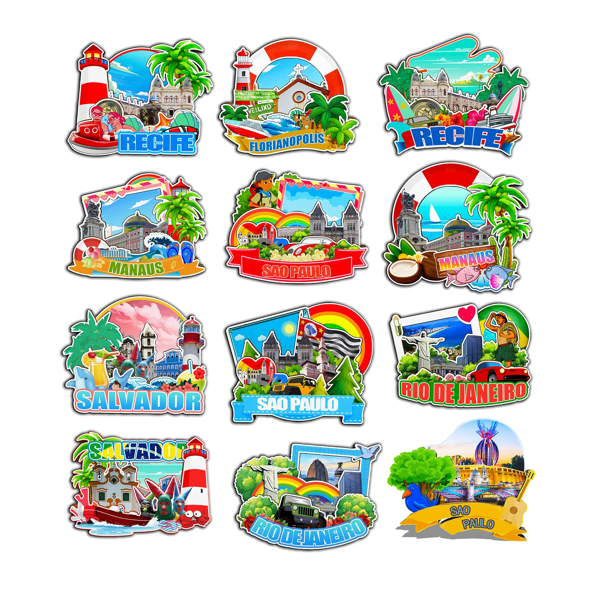مغناطيس ديكور لـ Florianopolis Manaus Salvador Recife Sao Paulo Rio de Janeiro البرازيل مدينة معلم هدايا تذكارية فريدة من نوعها
