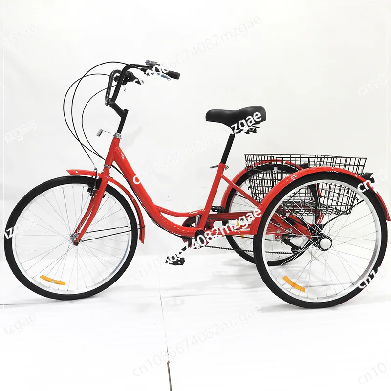 Adult Tricycle Single Three Wheel Bike 26inch Seat Adjustable Trike with Bell Brake System and Basket Cruiser Bicycles