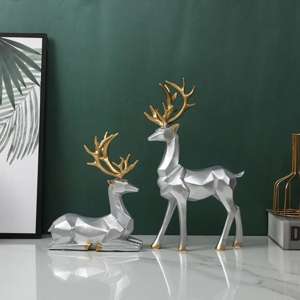 

2Pcs Creative Deer Desktop Ornament Sitting/Standing Position Cute Christmas Deer Statue Modern Exquisite