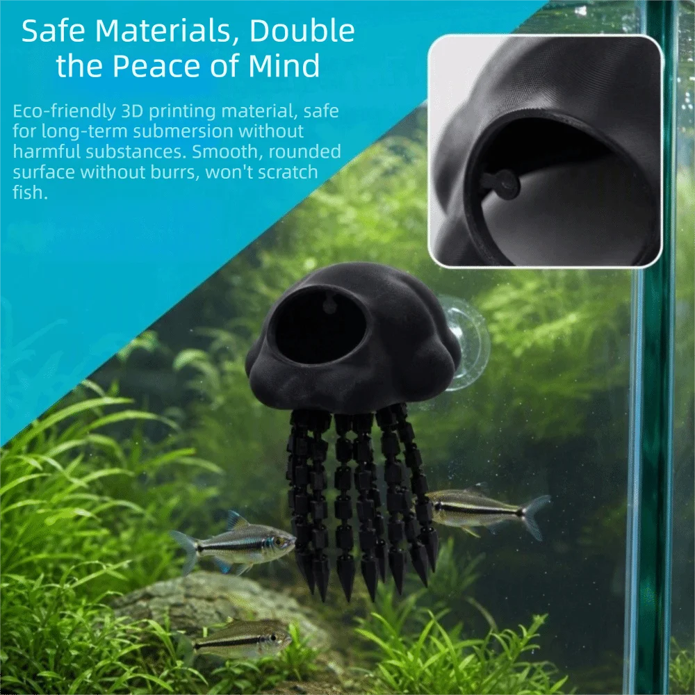 Jellyfish Shape Aquarium Hideout Cave Luminous Plastic Floating Jellyfish Hideout 3D Printed with Suction Cup