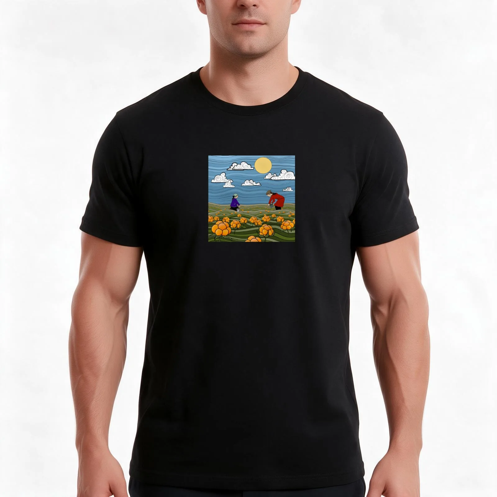 Salmonberry Picking T-Shirt Summer Casual Cotton Tee Oversized Streetwear Tops Vintage Graphic Print Loose Fit Short Sleeve