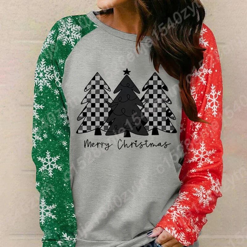 

Women Long Sleeve Round Neck Sweatshirts Christmas Trees Merry Christmas Graphic Pullover Popular Winter Ladies Sweatshirts Tops