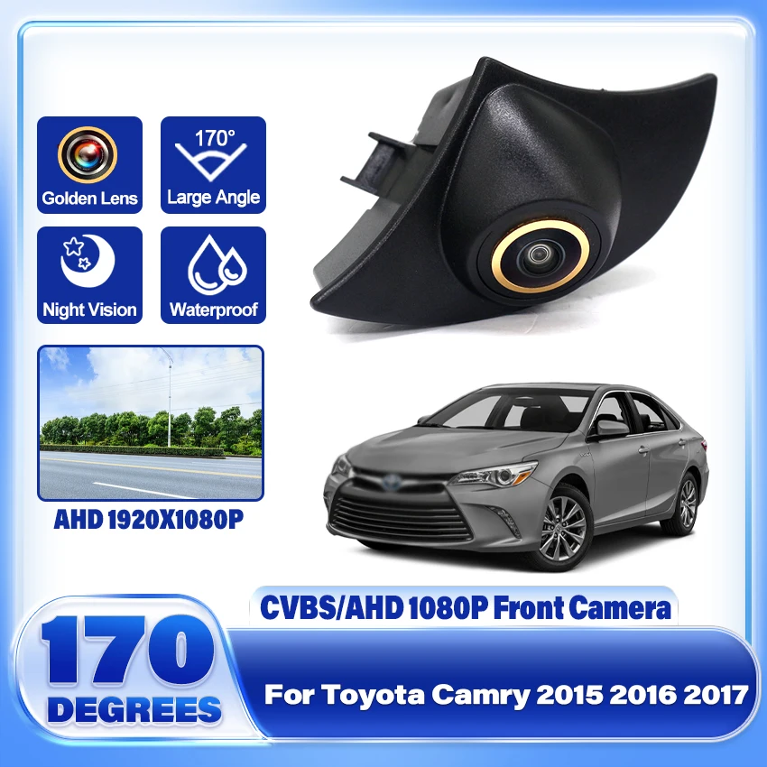 

Golden AHD HD 1080P Fisheye Lens CCD Car Front View Parking Positive Logo Camera For Toyota Camry 2015 2016 2017 Wide Angle