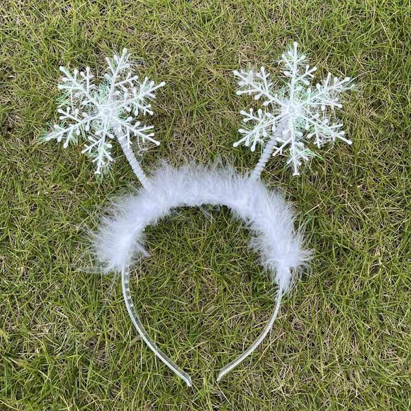 Snowflake Headband Feather Hair Hoop Elastic Cute Christmas Photo Props Spring Hairband Creative Holiday Party Decor