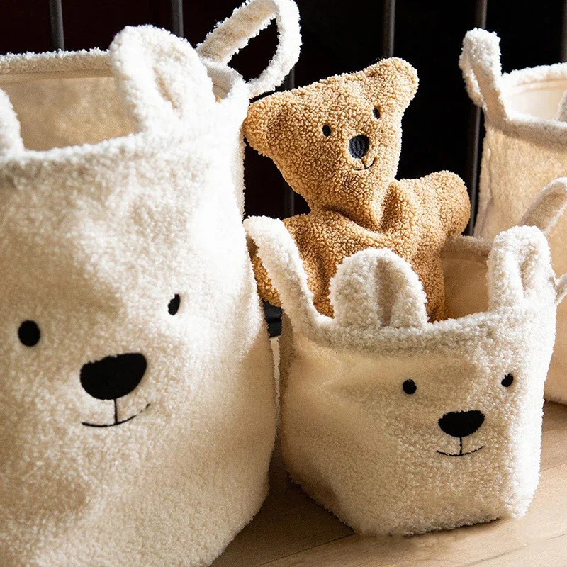 Children Room Storage Basket Cute Plush Bear Folding Basket for Kids Toys Clothes Towels Blankets Home Storage Bag Organizer