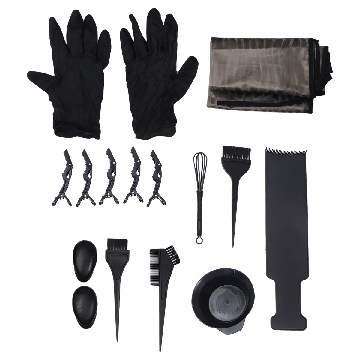 

1Set Hair Dyeing Kit Professional Multi-Accessory Comfortable Hair Recoloring Set Brush Earmuff Gloves Cape Bowl Black