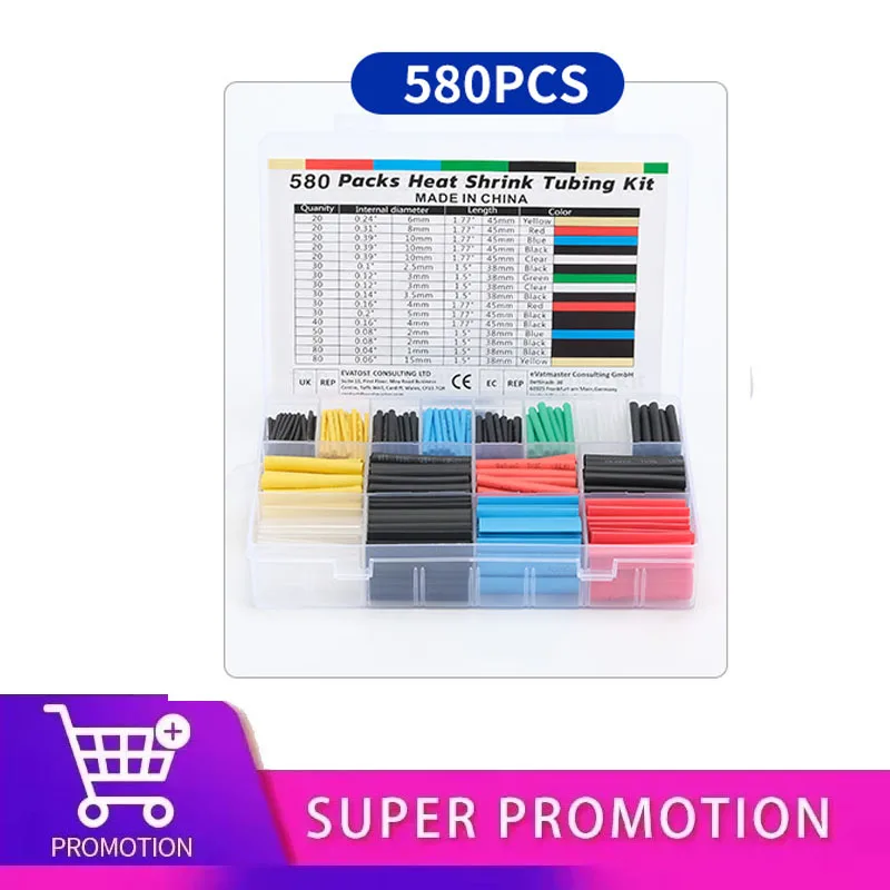 580pcs Boxed Color Heat Shrink Tube, 2 Times Heat Shrink Tube Wire Protection Repair Insulation Sleeve