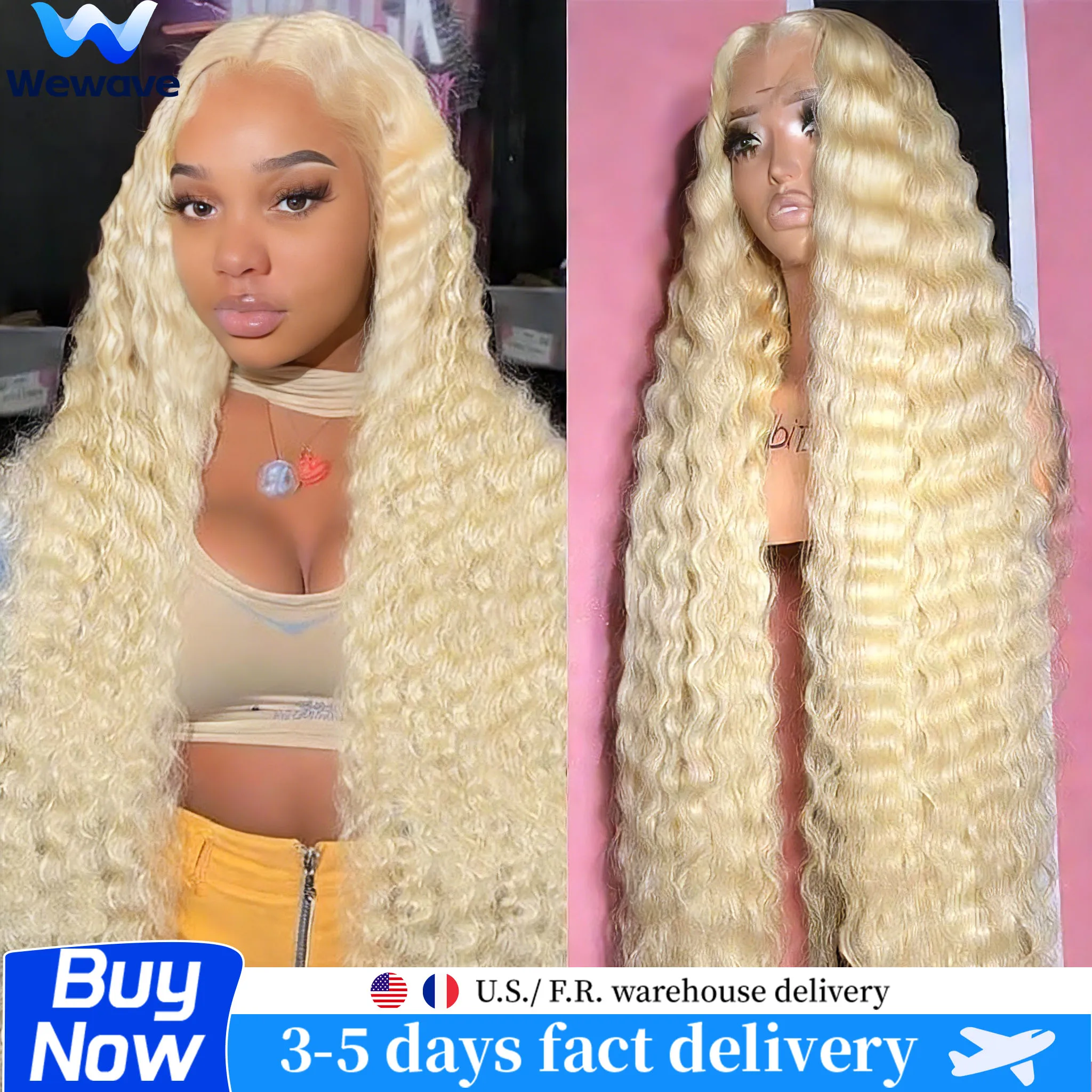 

Wewave Deep Wave Wigs Curly Wig Human Hair Wigs 13x6 Water Wave Blonde Human Hair Wig 613 HD Lace Pre Plucked 200% Density