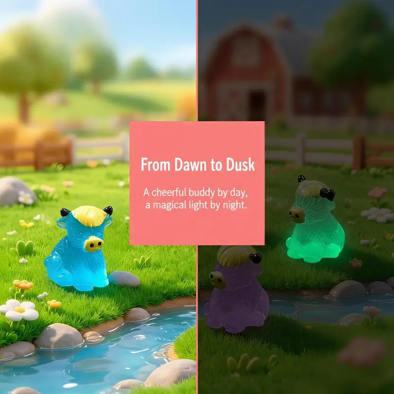Cute Resin Light Highland Cow Figurines Miniatures, Home Desk Fairy Garden Light Ornament, Micro Landscape DIY Craft Light De