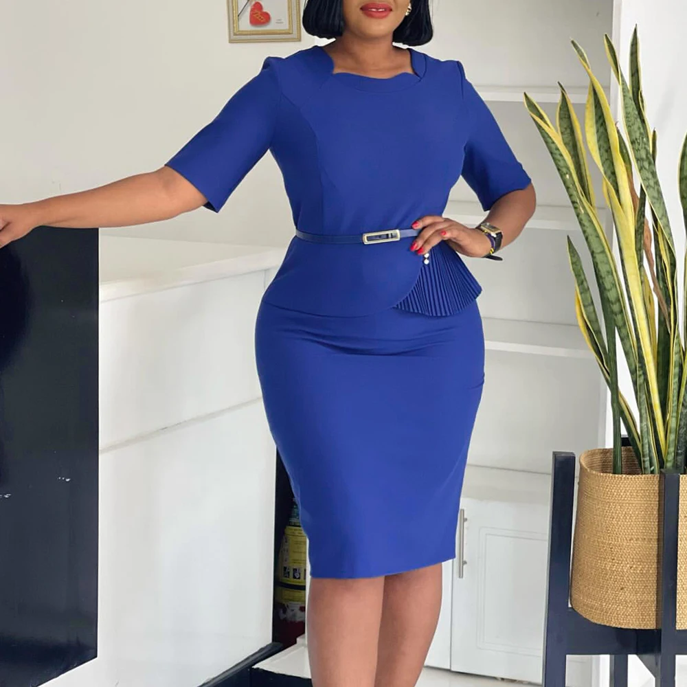 Office Dresses for Ladies 2026 Latest Summer Simple Elegant Half Sleeve Formal Church Dress Women Knee Length Pencil Peplum Dres