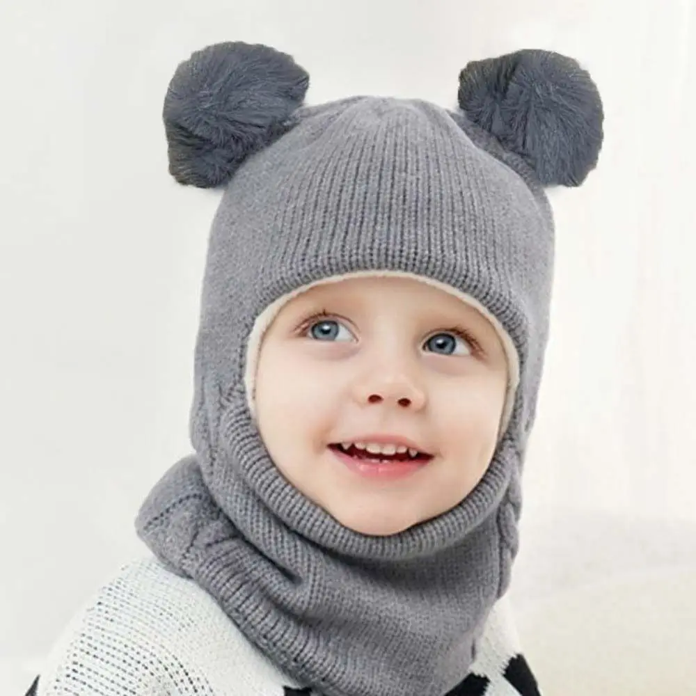 Coldproof Scarf Mask Integrated Hat 4 in1 Warm Lining Children Windproof Hooded Hat Cartoon Soft Windproof Hat Children