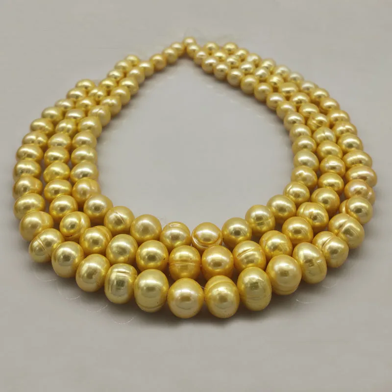 16 inches 9-10mm AA+ Yellow Gold Potato Pearls Loose Strand