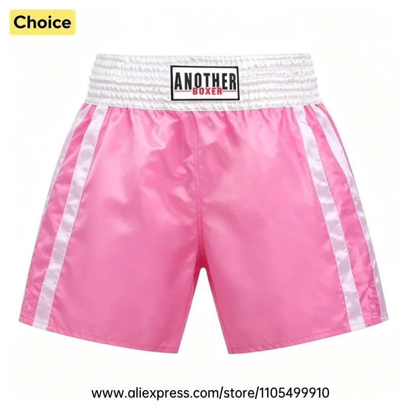 Muay Thai Boxing Shorts Men Women Youth Glossy Satin Boxing Trunks Loose Pink Fight Shorts for Training Sparring Martial Arts