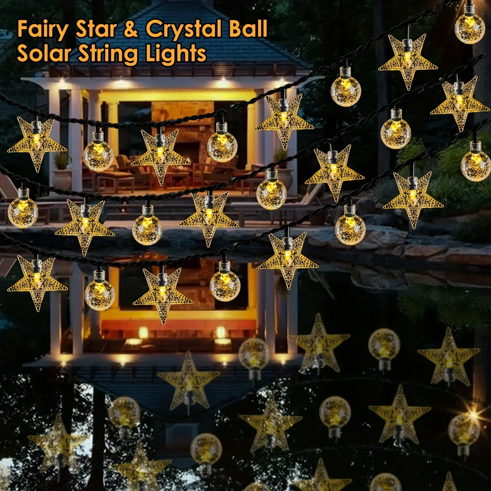 Lampu Tali Kristal Natal Tenaga Surya Tahan Air LED dengan 8 Mode untuk Dekorasi Taman Luar Ruangan, Jalur, dan Patio.