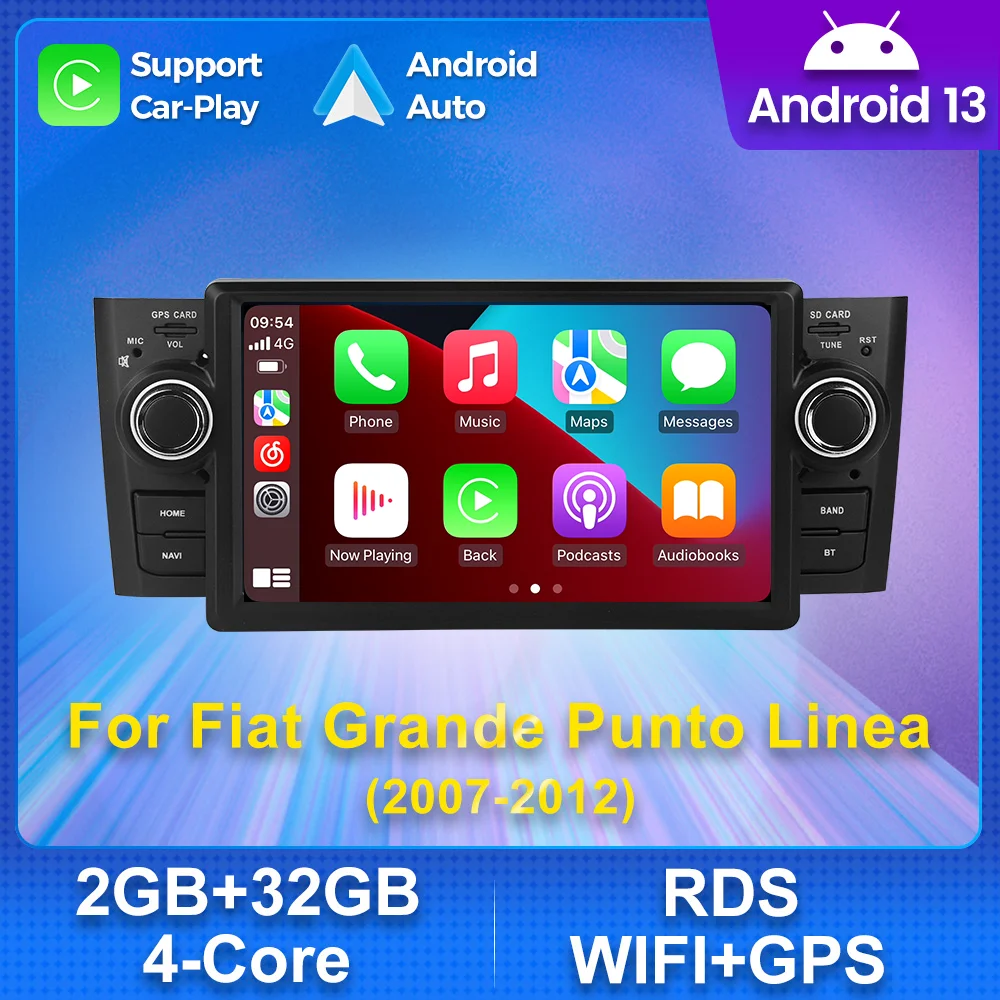 

1Din Android 13 Car Radio WIFI Carplay GPS Stereo For FIAT Grande Punto Linea 2007 2008 2010 2011-2012 NO DVD Multimedia Player