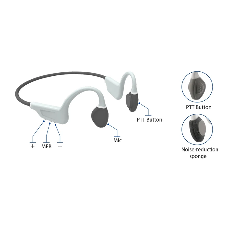 Bluetooth PTT earphones Waterpoof sport headset bone conduction headphone for walkie talkie