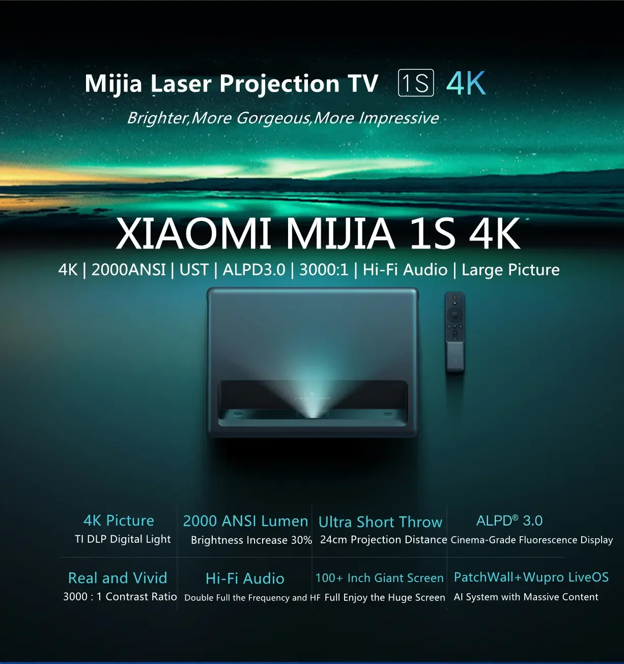 Xiao Mi 4K Laser Projector Ultra Short Throw For Xiaomi 1S Portable With DLP Lens 3D WiFi 2GB ROM Pico Features