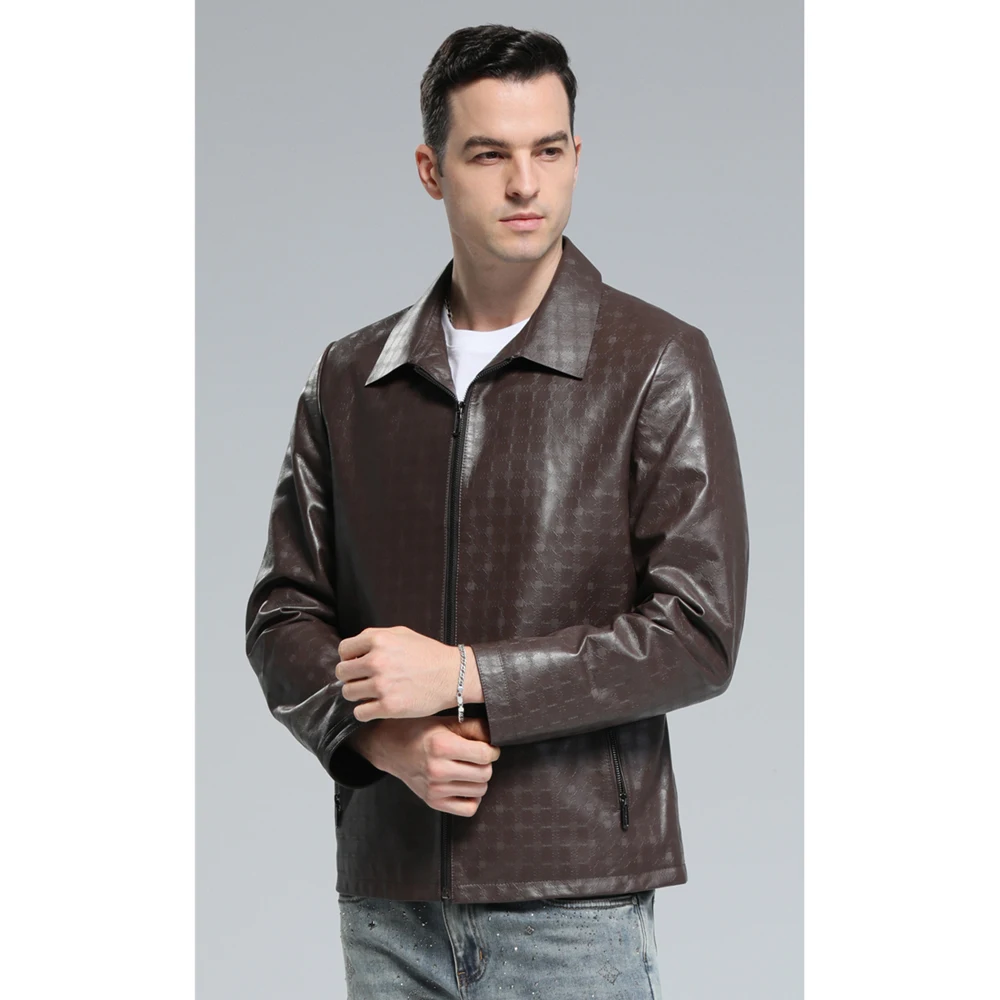 2024 New Brown Slim Men Casual Offical Genuine Leather Jacket Luhayesa Spring Autumn Natural Sheepskin Leather Coats