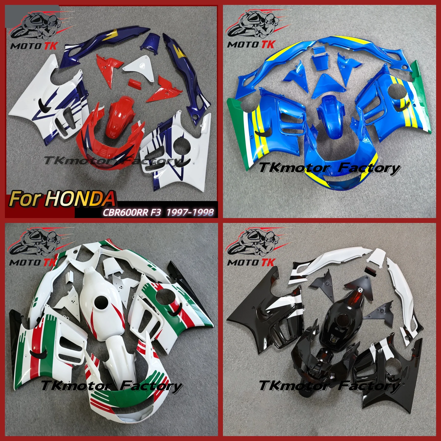 Full Body Kits For Honda Cbr600 1997 - 1998 Black Silver Fairing CBR600F3 1998 Bodywork CBR600 F3 1997 No Paint