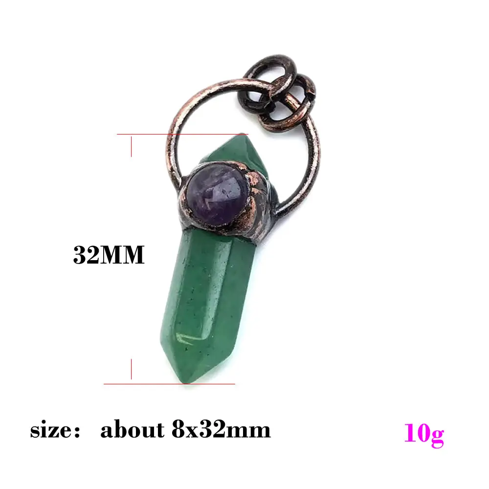 Natural Stone Crystal Quartz Pendants for Necklace Charm Ancient Copper Hexagonal Column Pendant DIY Jewelry Making Accessories