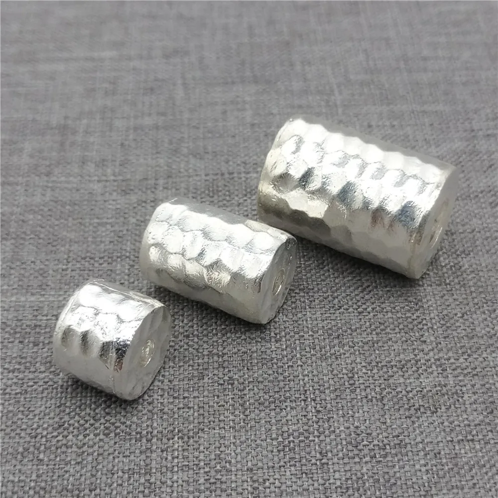 1 Piece Polished Hammered Cylinder Bead in 925 Sterling Silver for Bracelet and Necklace Making