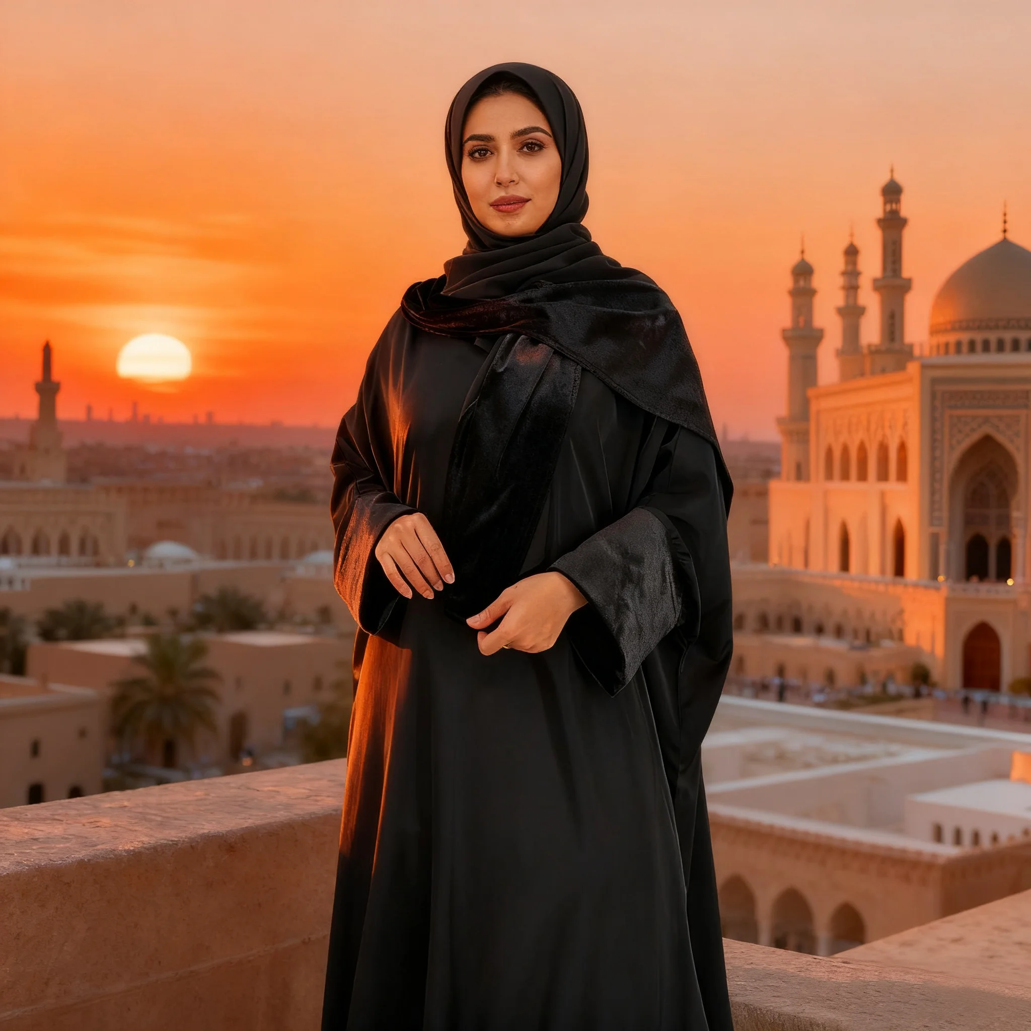

New Winter Ethnic Luxury Dress Open Abaya With Hijab Modest Dress Dubai Abaya Women Muslim Dress