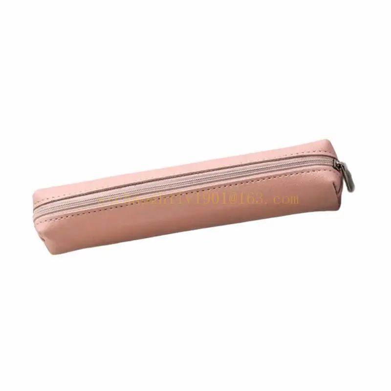 

62KA Leather Pen Pouches Zippered Pen Storage Bag Travel Cosmetic Bag for Student