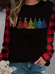 Women Fashion Tree Printed Sweater Tops Ladies Basic Chic Plaid Full Long Sleeve Knitted Pullover Ladies Casual Sweaters