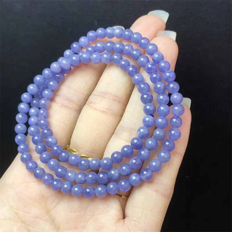 4.5MM Natural Tanzanite Triple Circle Bracelet Women Fashion Crystal Clear Lovers Strand Jewelry Gift 1PCS