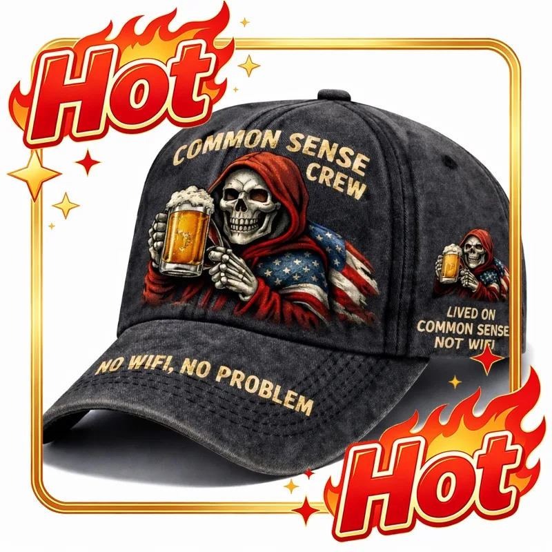 Custom Common Sense Crew No Wifi No Problem Lived On Common Sense Not Wifi Vintage Distressed Adjustable Baseball Cap With Skele