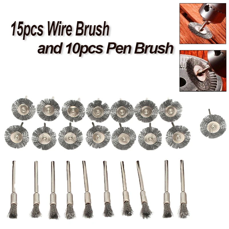 15pcs Wire Brush Set and 10pcs Pen Brush Stainless Steel Scratch Free Flexible Abrasive for Rust Removal Polishing and Deburring