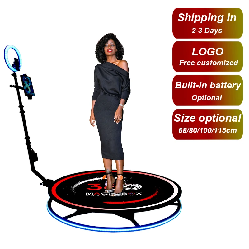 

Fast Shipped in 48h Selfie Magic Mirror Photo Booth 360 Automatic Slow Rotating 360 Photo Booth with Ring Light