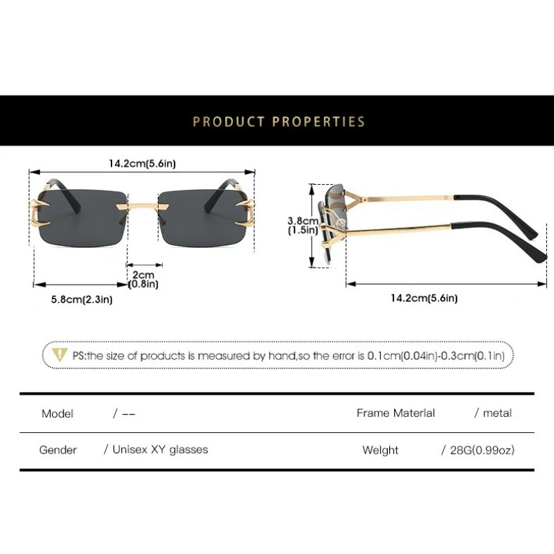 Neue rahmenlose Sonnenbrille, modische und einfache quadratische rahmenlose ozeanfarbene Sonnenbrille – Detail 6