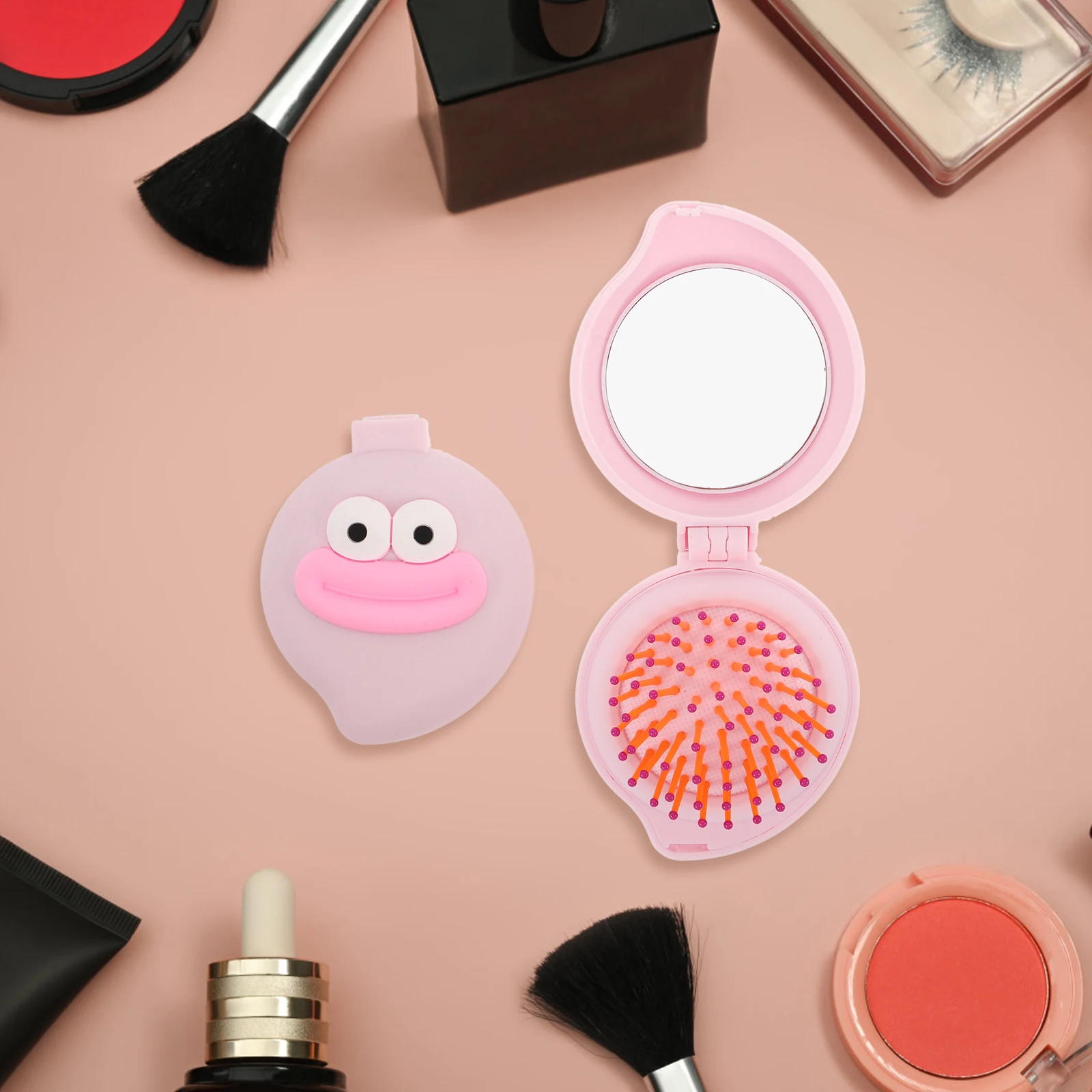 

2pcs Cartoon Comb Foldable Hair Brush Mirror Lightweight Portable Travel Women Girls Dandruff Detangler Grooming Pocket Compact
