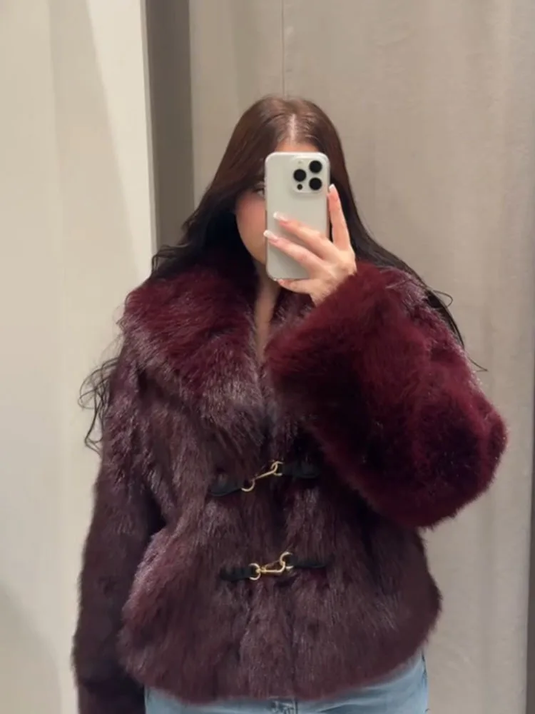 

HH Women's Winter Fashion Short Coats Solid Turn-Down Collar Long Sleeves Pockets Female Elegant Loose Warm Jackets 2 Color