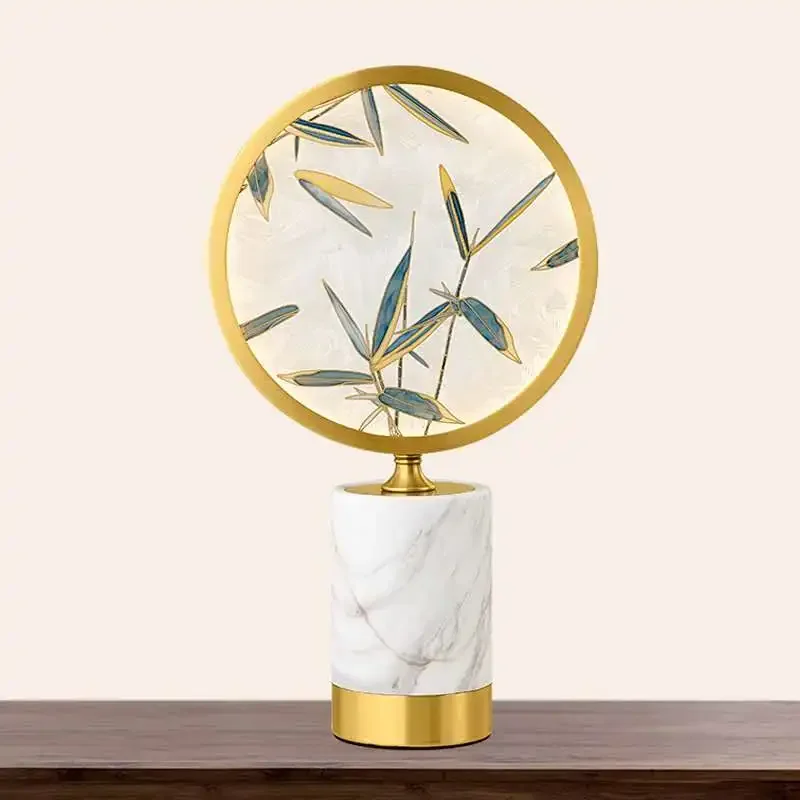 

Modern new Chinese enamel color glass marble high-grade living room bedroom study model room bamboo classical table lamp