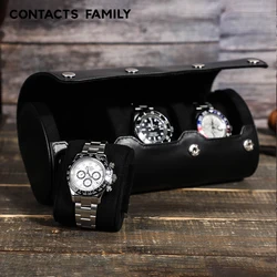 CONTACT'S FAMILY 1/2/3/4 Slots Genuine leather Watch Roll Box Men Watches Travel Portable Wristwatch Case Gift