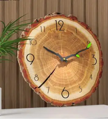 Room Decoration Wood Grain Quartz Modern Durable Mute Battery Operated Practical Art Wall Clock Design Simple Annual Ring