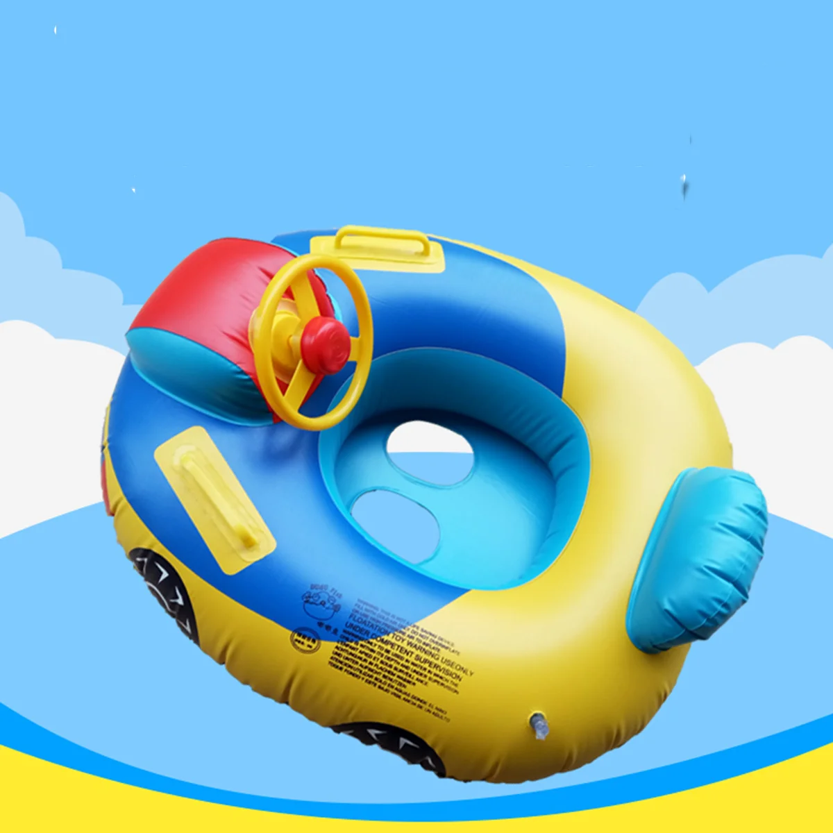 

2pcs Steering Wheel Inflatable Swimming Laps Pool Swim Ring Seat Float Boat for Children Kids (Swimming Ring and Inflator)