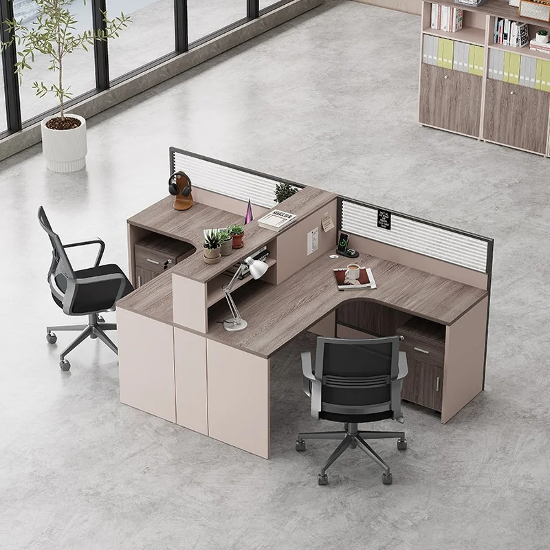 Modern Office Staff Desk L-Shaped 4 Positions Computer Desk Workstation Table for 4, 6  People. Employee Computer Table.promote