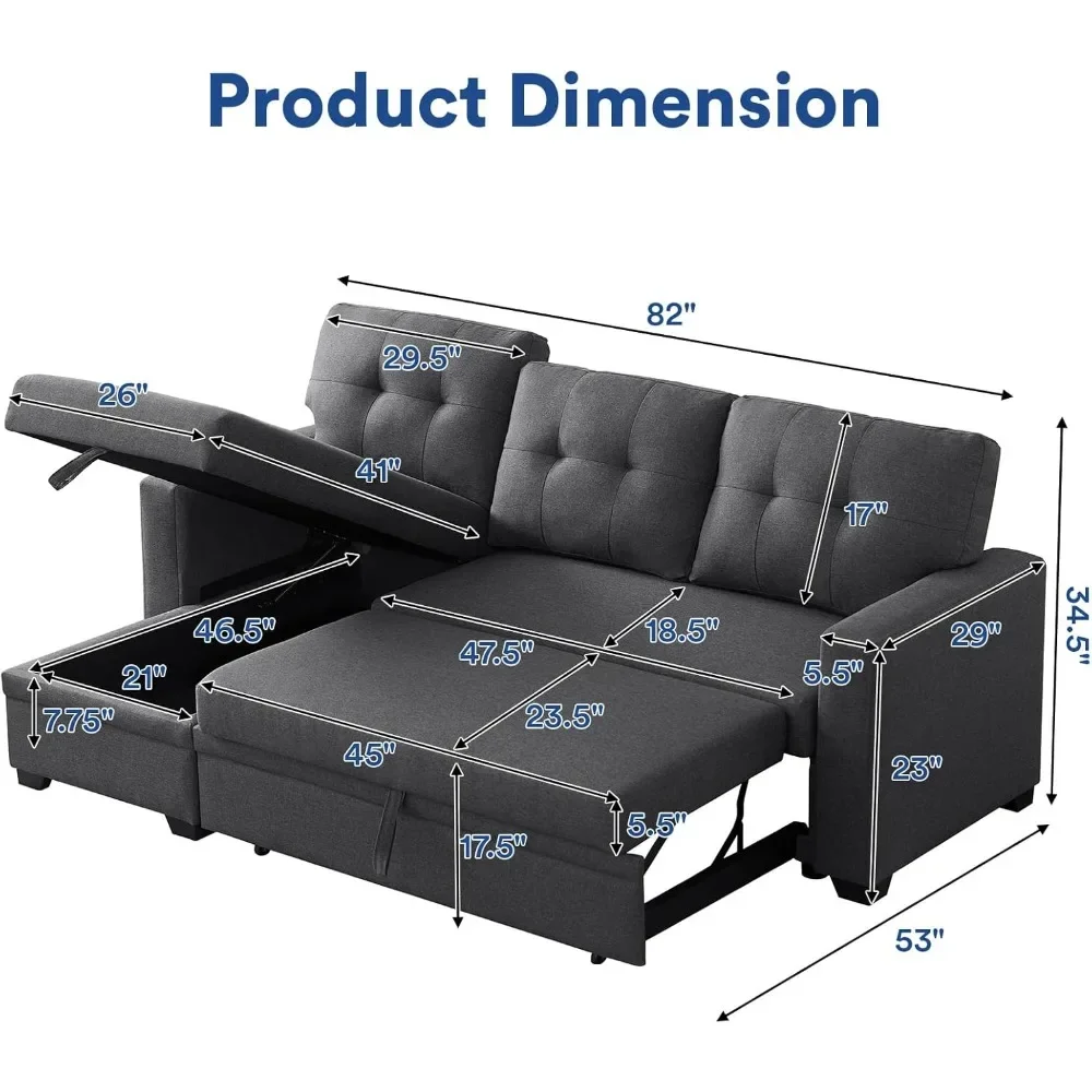 Convertible Sectional Sofa L Shaped Sofa with Storage Sleeper Sofa Couch with Pullout Bed