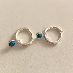 La Monada Hoop Earrings For Women Pierced Silver Female Round Silver 925 Earring Jewelry For Women Ear Girls Blue Stone