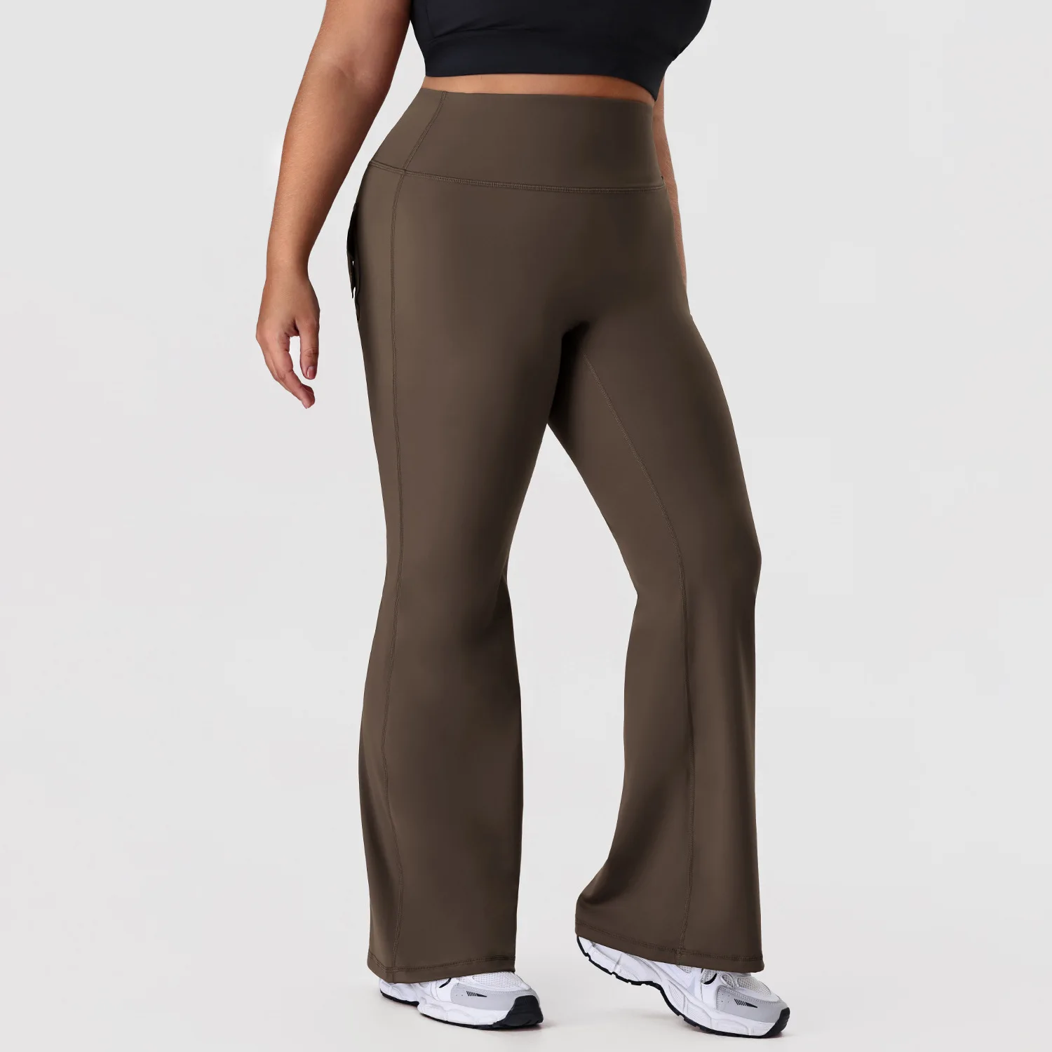 Plus Size Women High Waist Yoga Pants With Back Pockets Butt Lifting Stretch Fitness Workout Trousers Sports Flared Leggings